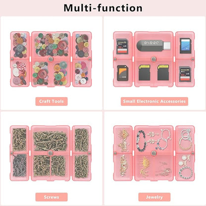 FYY Daily Pill Organizer, 7 Compartments Portable Pill Case Travel Pill Organizer,[Folding Design] Pill Box for Purse Pocket to Hold Vitamins,Cod Liver Oil,Supplements and Medication-Clear Red
