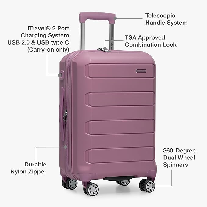 Traveler's Choice Pagosa Indestructible Hardshell Expandable Spinner Luggage, Mauve, 30-Inch Large