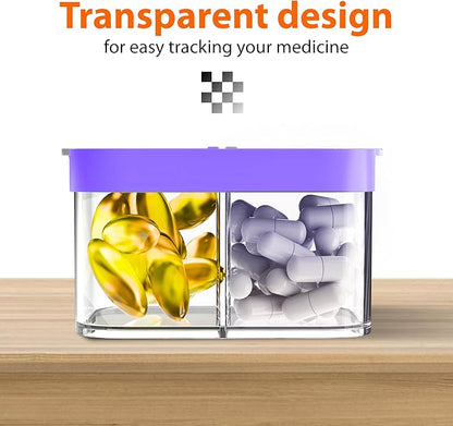 Extra Large Weekly Pill Organizer - XL Vitamin Holder with 7 Detachable AM PM Compartments - Portable Medicine Dispenser for Home and Travel, Big Supplement Container for Weekly or Daily Use, Purple