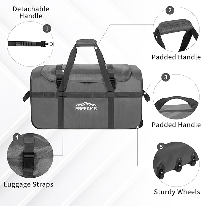 116L Foldable Rolling Duffel Bag with 3 Wheels And Handle, 30 inch Large Travel Duffle Bag for Travel, Camping, Outdoors