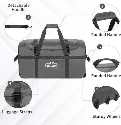 116L Foldable Rolling Duffel Bag with 3 Wheels And Handle, 30 inch Large Travel Duffle Bag for Travel, Camping, Outdoors