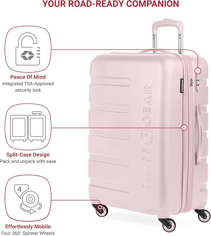 SwissGear 7366 Hardside Expandable Luggage with Spinner Wheels, Pink, Checked-Medium 23-Inch