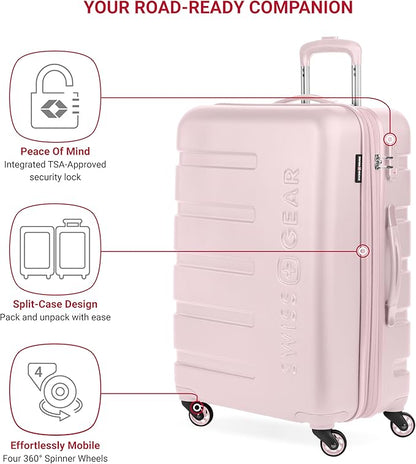 SwissGear 7366 Hardside Expandable Luggage with Spinner Wheels, Pink, Checked-Medium 23-Inch