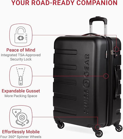 SwissGear 7366 Signature Hardside Expandable Luggage with Spinner Wheels, TSA Lock, Black, Checked-Medium 23-Inch