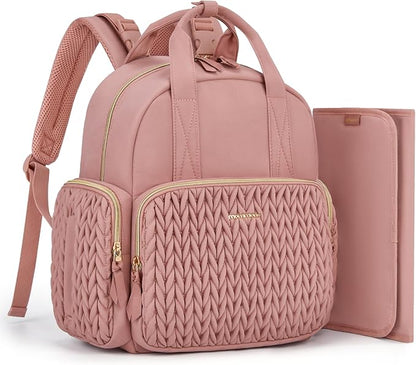 mommore Diaper Bag Backpack Small Diaper Backpack Mini Travel Baby Bag Quilted Diaper Bag with Insulated Pockets, Stroller Straps