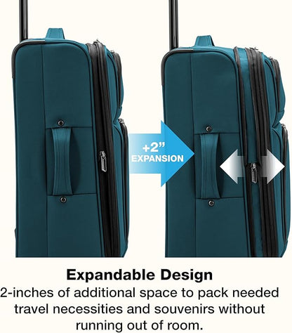 U.S. Traveler Anzio Softside Sturdy Ballistic Nylon Expandable Travel Suitcase Luggage with 4 Spinner Wheels, Teal, Checked-Large 30-Inch
