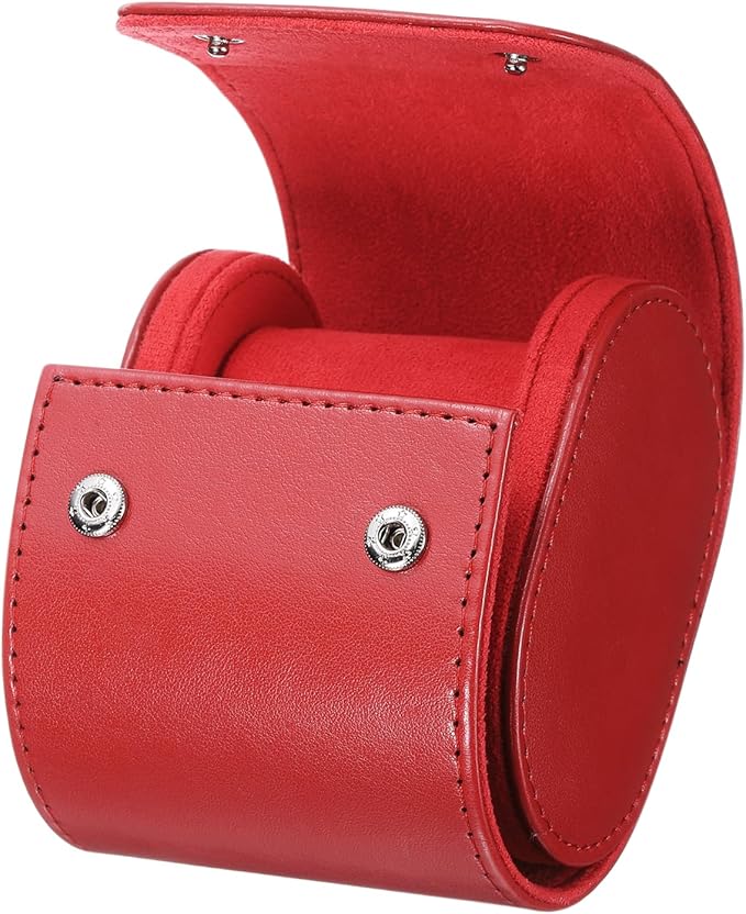 HARFINGTON Watch Roll Travel Case Single Slot Portable Leather Watch Case for Men and Women, Watches Storage Organizer with Removable Pillows for Traveling, Display, Home Storage, Red