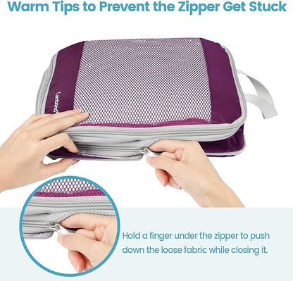 Cambond See Through Mesh Compression Packing Cubes - 4 Set Space Saving Packing Cubes for Travel Women, Lightweight Travel Bags Luggage Packing Organizer Essentials for Suitcases, Purple