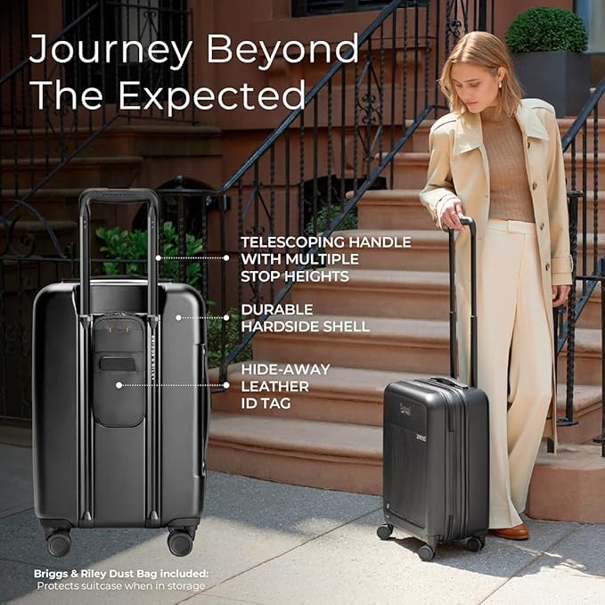 Briggs & Riley Essential 22" Carry On Expandable Spinner - Luggage for Travel, Suitcases with Wheels, Hardside Rolling Bag for Men & Women, Self-Repairing Zipper - Sympatico Collection, Black