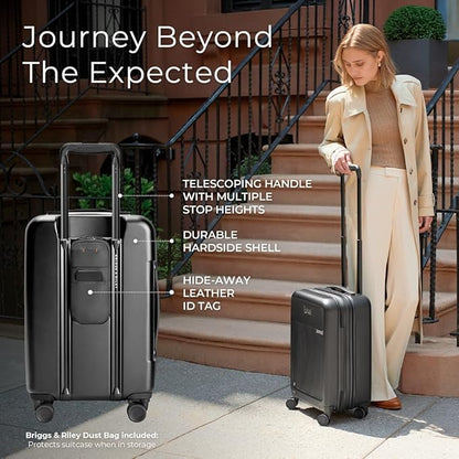 Briggs & Riley Essential 22" Carry On Expandable Spinner - Luggage for Travel, Suitcases with Wheels, Hardside Rolling Bag for Men & Women, Self-Repairing Zipper - Sympatico Collection, Black
