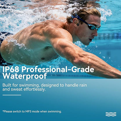 B11 Bone Conduction Headphones, IP68 Waterproof Earbuds for Swimming, 32GB & Bluetooth 6.0 Wireless Underwater Open Ear Headphones with Mic for Sport