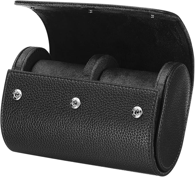 HARFINGTON Watch Roll Travel Case 2 Slot Portable Leather Watch Case for Men and Women, Watches Storage Organizer with Removable Pillow for Traveling, Display, Textured Black
