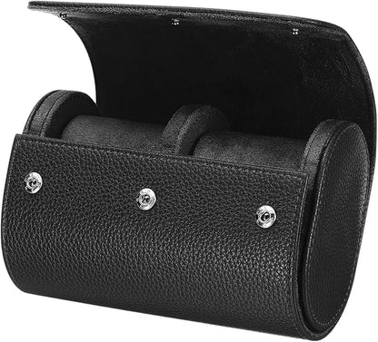 HARFINGTON Watch Roll Travel Case 2 Slot Portable Leather Watch Case for Men and Women, Watches Storage Organizer with Removable Pillow for Traveling, Display, Textured Black