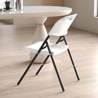 Nazhura 350 Weight Limit Heavy Duty Plastic Folding Chair with Reinfoced Steel Frame for Indoor and Outdoor, Wedding, Party, Restaurant, Meeting Room, Patio and Garden (White, 8 Pack)