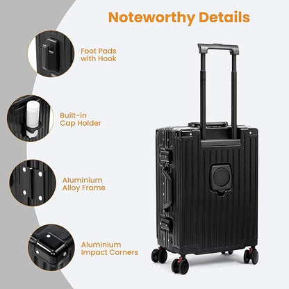 24 Inch Luggage With Spinner Wheels, Aluminum Frame Zipperless Suitcase, PC Lightweight Hard Shell with TSA Lock, Checked Medium Suitcase 24-Inch (Black)