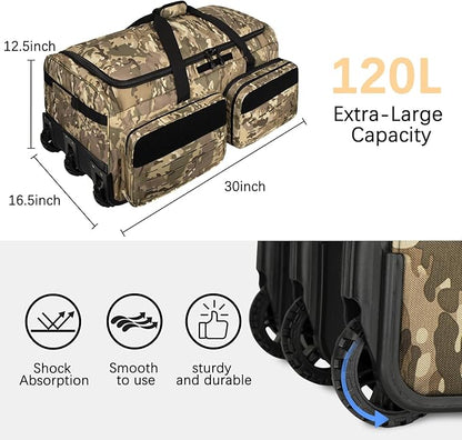 Rolling Duffle Bag with Wheels,120L Large Deployment Bag,Waterproof Military Duffle Bags for Tactical Military Deployment Camping