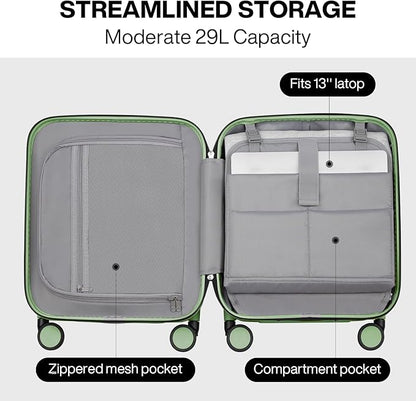 mixi Underseat Carry on Luggage 16 Inch Hardshell PC Suitcase with Spinner Wheels TSA Lock for Travel, Avocado Green