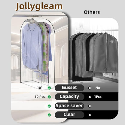 Upgraded Thickened Clear Garment Bags for Hanging Clothes 4 Packs, 10“ Gusseted Clothes Hanging Storage Bags for Closet, Shirts, Coats, Dresses (43 & 60 inch)