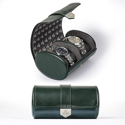 DUKWIN Watch Roll for 2 Watches,Vegan Leather Travel Watch Case Organizer with Removable Pillows for Men and Women,Display Case for Watches Collection and Gift for Anniversary Birthday(Green Storage)