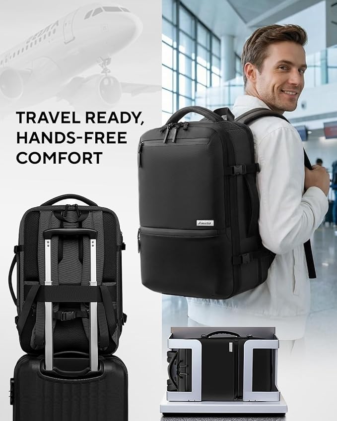 Dinictis Vacuum Seal Backpack 60L with Pump, Expandable Backpack with Vacuum Compression fits 17 inch Laptop, Water Resistant Carry On Suitcase Luggage suit for Short Trip and Business-Dark Grey