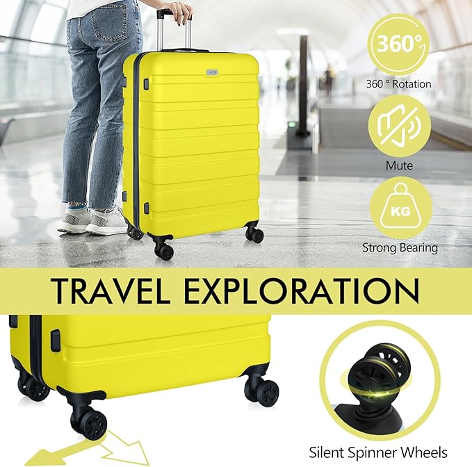 AnyZip Luggage PC ABS Hardside Lightweight Suitcase with 4 Universal Wheels TSA Lock Checked-Large 28 Inch Yellow