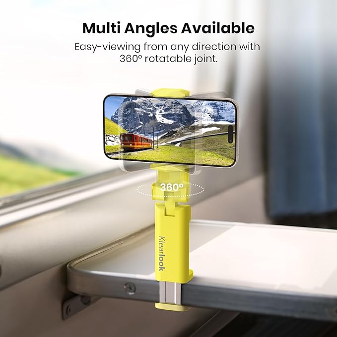 Klearlook 4 in 1 Adjustable Phone Stand - 360 Rotation Handsfree Viewing, Foldable Travel Essentials, Accessory for Flight/Home/Office - Yellow