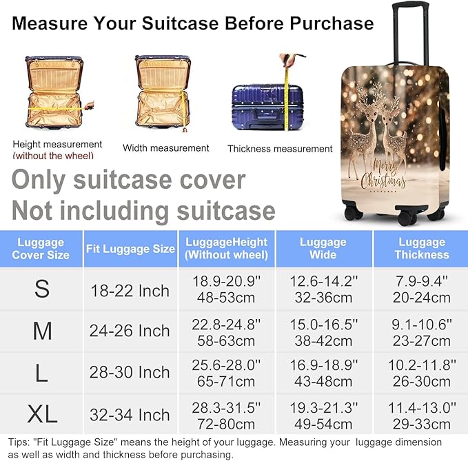 Deer Christmas Luggage Cover - Two Reindeer in Snow with Glowing Tree, Warm Winter Scene Suitcase Protector for 32 34 Inch Bag