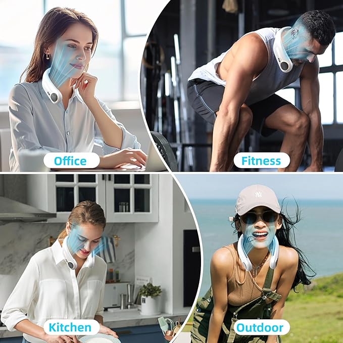 Portable Neck Fan,Hands Free Personal Wearable Bladeless Fan,6000mAh USB Rechargeable,360° Cooling,LED Display,4-Speeds,Birthday Gifts for Men Women Dad Mom,Stocking Stuffers Christmas Gifts (White)