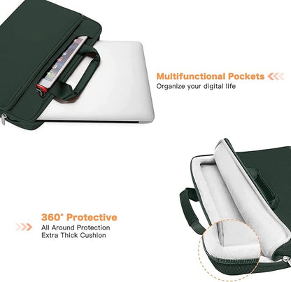 MOSISO 360 Protective Laptop Shoulder Bag Compatible with MacBook Air 13 inch M4 M3 M2 M1 2025-2018/Pro M2 M1 2025-2016,Matching Color Sleeve with Belt,Emerald Green