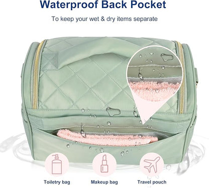 Travel Toiletry Bag Large Cosmetic Makeup Bag Organizer for Women,Wide-open Make Up Bag Waterproof Makeup Case Travel Bag with Handle and Dividers for Toiletries,Essentials,Accessories,Green