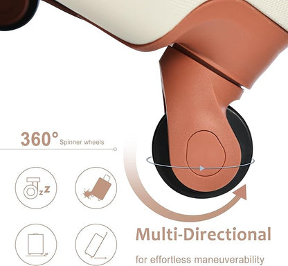 20in Carry On Luggage Hardshell Suitcase with Spinner Wheels Lightweight Lugagge Design Waterproof Durable for Travel, White Luggage (White + Brown)
