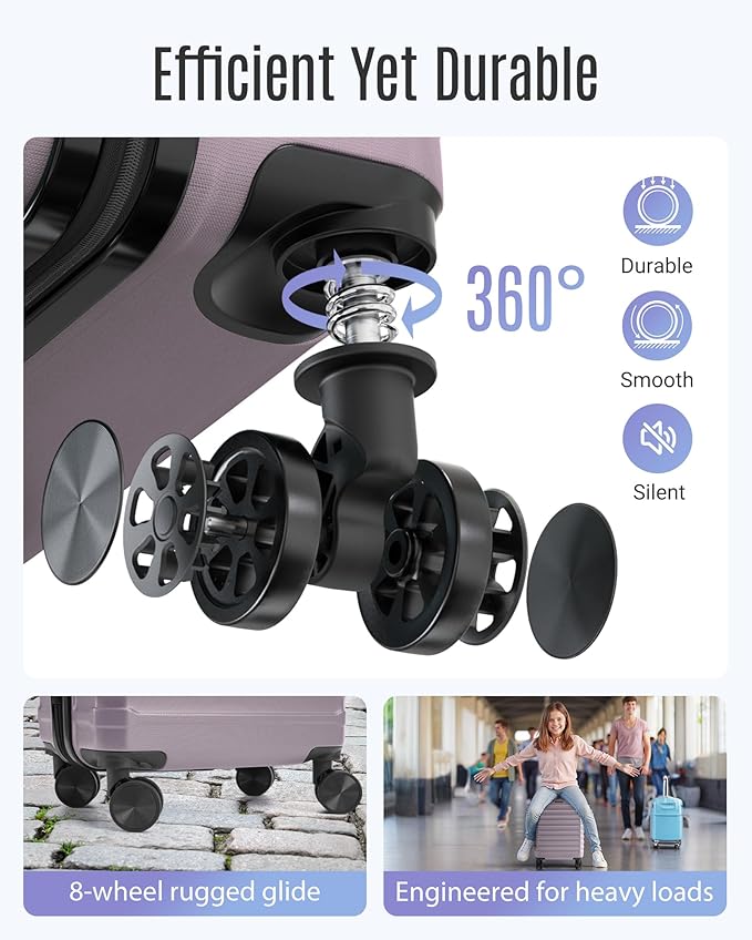 LIGHT FLIGHT Luggage Sets, Carry On Luggage 22x14x9 Airline Approved, Carry On Travel Bag Suitcases with Wheels, Expandable Hardside Lightweight Rolling with TSA Lock 2-Piece Set (DB/20),Rose Purple