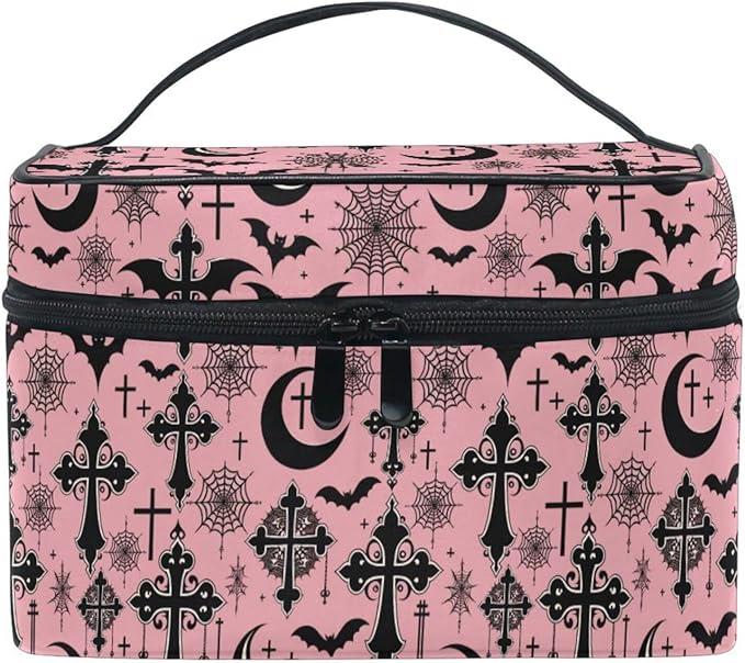 MNSRUU Makeup Bags, Black Gothic Moon Spider Webs and Bats Makeup Organizer Bags Toiletry Bag Box Travel Cosmetic Bag Make Up Train Case for Women Teen Girl Ladies