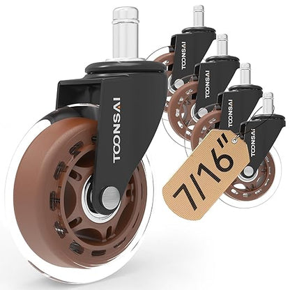 3 Inch Office Desk Chair Wheels Replacement, Computer Gaming Casters for Carpet, Stem 7/16-7/8 Set of 5 for Furniture Hardwood Hard Floors Chair Castors Tile Smooth Safe Quiet Rolling 660 LB, (Brown)
