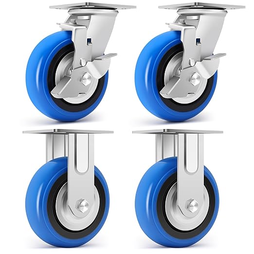 W B D WEIBIDA 6 Inch Heavy Duty Casters Set of 4, Smooth Rolling Caster Design for Cart Wheels, 4500 LBS Industrial Grade Castors with Upgraded Thickened Bracket, Durable Castors (2 Brake & 2 Rigid)