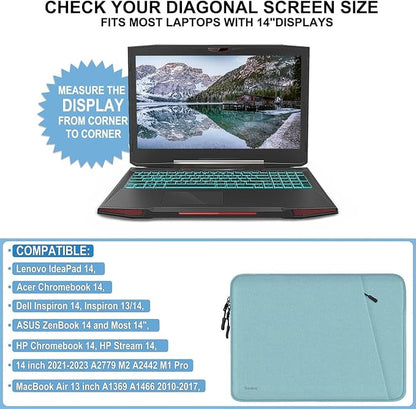 Laptop Sleeve 14 inch, Shockproof Protective Computer Cover with Accessories Pocket, Portable Laptop Case Compatible for 14 inch MacBook Air/Pro, Dell, HP, Acer, Asus, Lenovo, Light Blue
