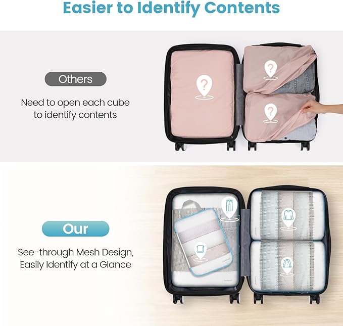 Cambond See Through Compression Packing Cubes Mesh - 4 Pack Mesh Packing Cubes for Travel Women, Lightweight Expandable Travel Bag Organizer Compression Cubes for Carry on Suitcase, White