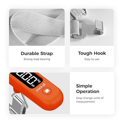pack all 110 Lbs Luggage Scale, Digital Handheld Baggage Scale, Travel Suitcase Weight Scale with LCD Display, Battery Included, Orange