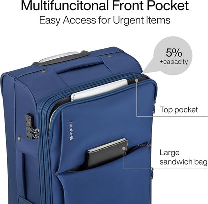 Hanke 3 Piece Luggage Sets Softside Expandable Carry On Luggage Set Travel Suitcase Sets with Spinner Wheels TSA Approved Luggage(Blue, 20in/24in/28in)