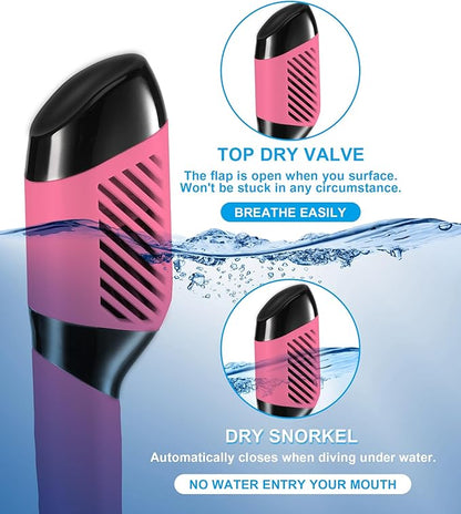 Aegend Snorkeling Gear for Adults Youth Kids, Dry Snorkel Set Panoramic View Enhanced Anti-Leak and Anti-Fog Technology, Adjustable Strap for Snorkeling Scuba Diving Swimming with Mesh Bag