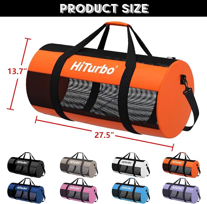 Hiturbo Mesh Dive Duffel Bag: Scuba Gear Bags for Diving, Snorkeling, Freediving and Swimming - 60L Travel Beach Pool Water Sports Equipment Bag with Shoulder Strap