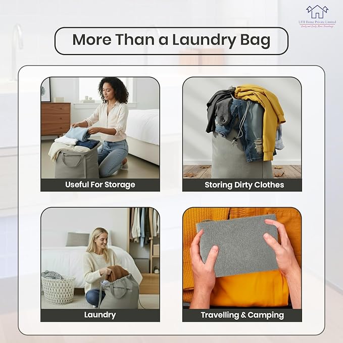 LFH Home Cotton Canvas Large Laundry Bag with Handle, Heavy Duty Drawstring Closure Washable Laundry Bags, School Travel, Home, Hotel, College Dorm, Organizer Sack, Toys Clothes 28x40 (Pack of 6)-Grey