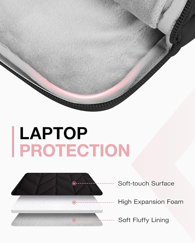 BAGSMART 15-15.6 Inch Laptop Case Sleeve for Women, Puffy Shockproof Laptop Bag with Accessories Pouch and Handle, Lightweight Computer Case Compatible with Dell, HP, MacBook Air/Pro, Rich Black