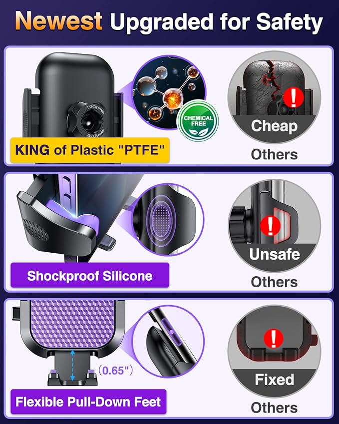 [Pro Version] VANMASS Universal Car Phone Mount [Super Suction Cup] Dashboard Phone Holder, Handsfree Windshield Dash Vent Phone Holder Car, Compatible for iPhone 17 16 15 14 Samsung LG & Truck,Purple