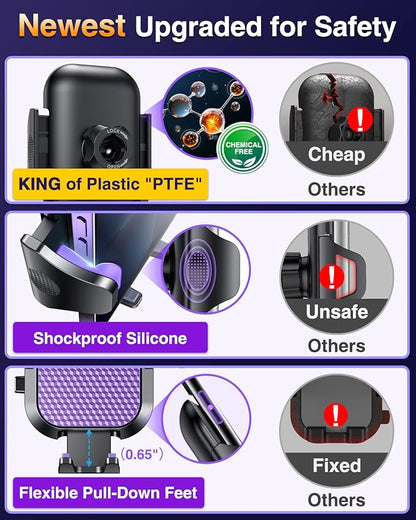 [Pro Version] VANMASS Universal Car Phone Mount [Super Suction Cup] Dashboard Phone Holder, Handsfree Windshield Dash Vent Phone Holder Car, Compatible for iPhone 17 16 15 14 Samsung LG & Truck,Purple