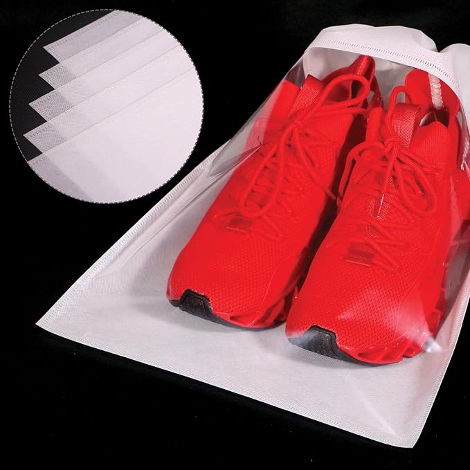 24 Pack Portable Shoe Bags for Travel Large Shoes Pouch Storage Organizer Clear Window with Drawstring for Men and Women White