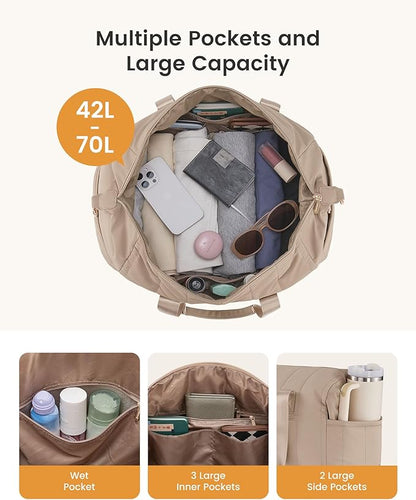 LOVEVOOK Travel Duffle Bag,Puffer Weekender Bags For Women with Shoe Compartment,70L Carry On Duffel Bags For Airplanes,Hospital Bag for Labor and Delivery,Overnight Bag,2Pcs Set