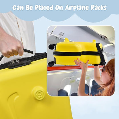 20 Inch Ride On Kids Suitcase with Wheels, Ride on Luggage with Pedal, Hardshell Kids Suitcase Adjustable Safe Harness, ABS+PC, Up To 100 Lbs, Yellow