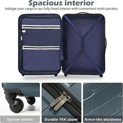 Coolife Luggage PC+ABS Expandable Hardshell Suitcase with TSA Lock, Spinner Checked Lightweight (Teal, 28in)
