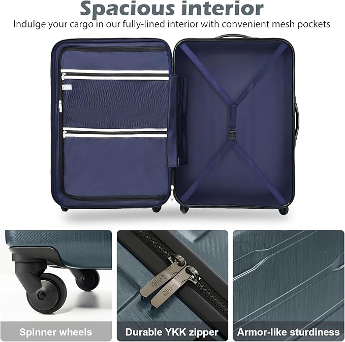 Coolife Luggage PC+ABS Hardshell Suitcase with TSA Lock, Spinner Checked Lightweight (Teal, 24in)